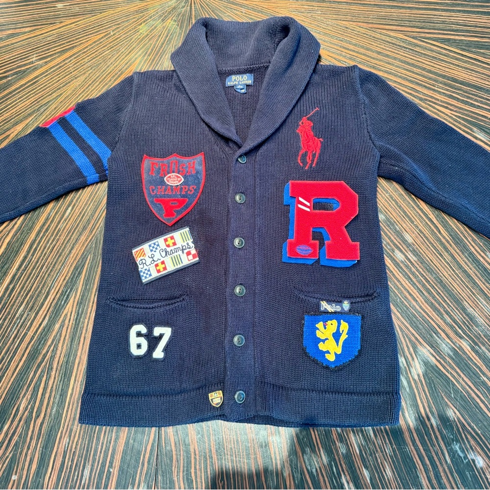 Polo Ralph Lauren Vintage Navy Red Varsity Cardigan Letterman Sz S